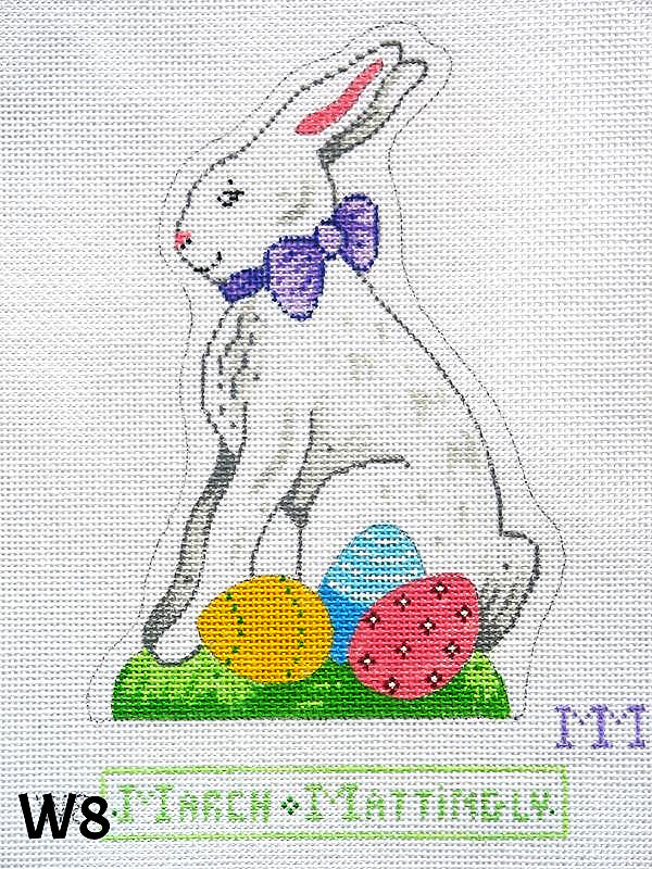 White Easter Bunny Sitting with Eggs - The Flying Needles