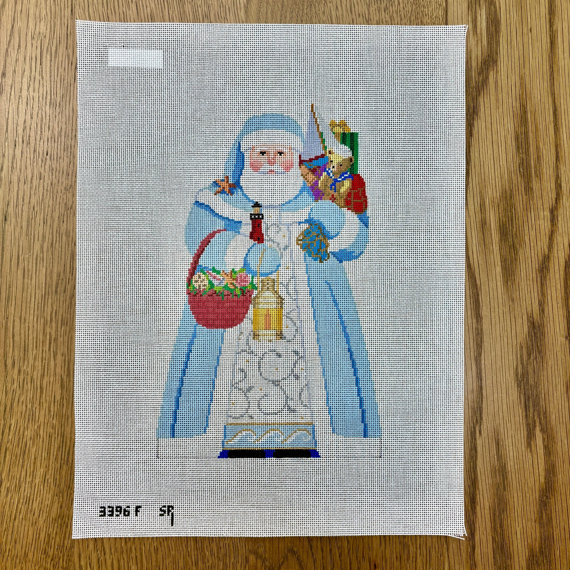Nautical Santa, Tree Topper, Blue - Front - The Flying Needles
