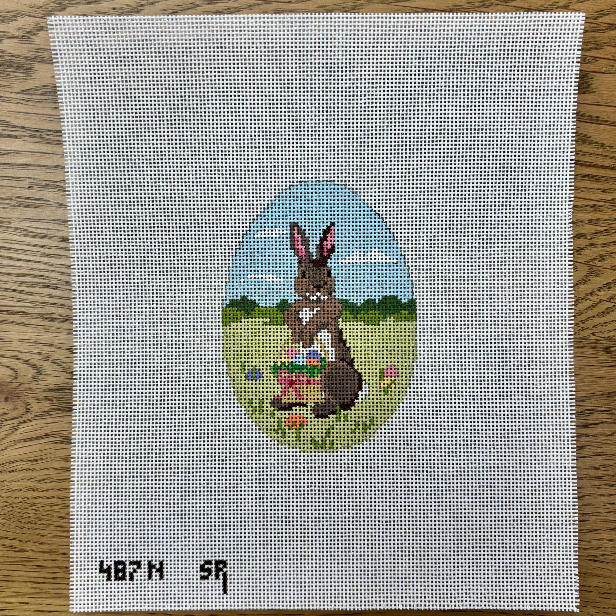 Rabbit Basket of Eggs, 4" Egg - 18 mesh - The Flying Needles