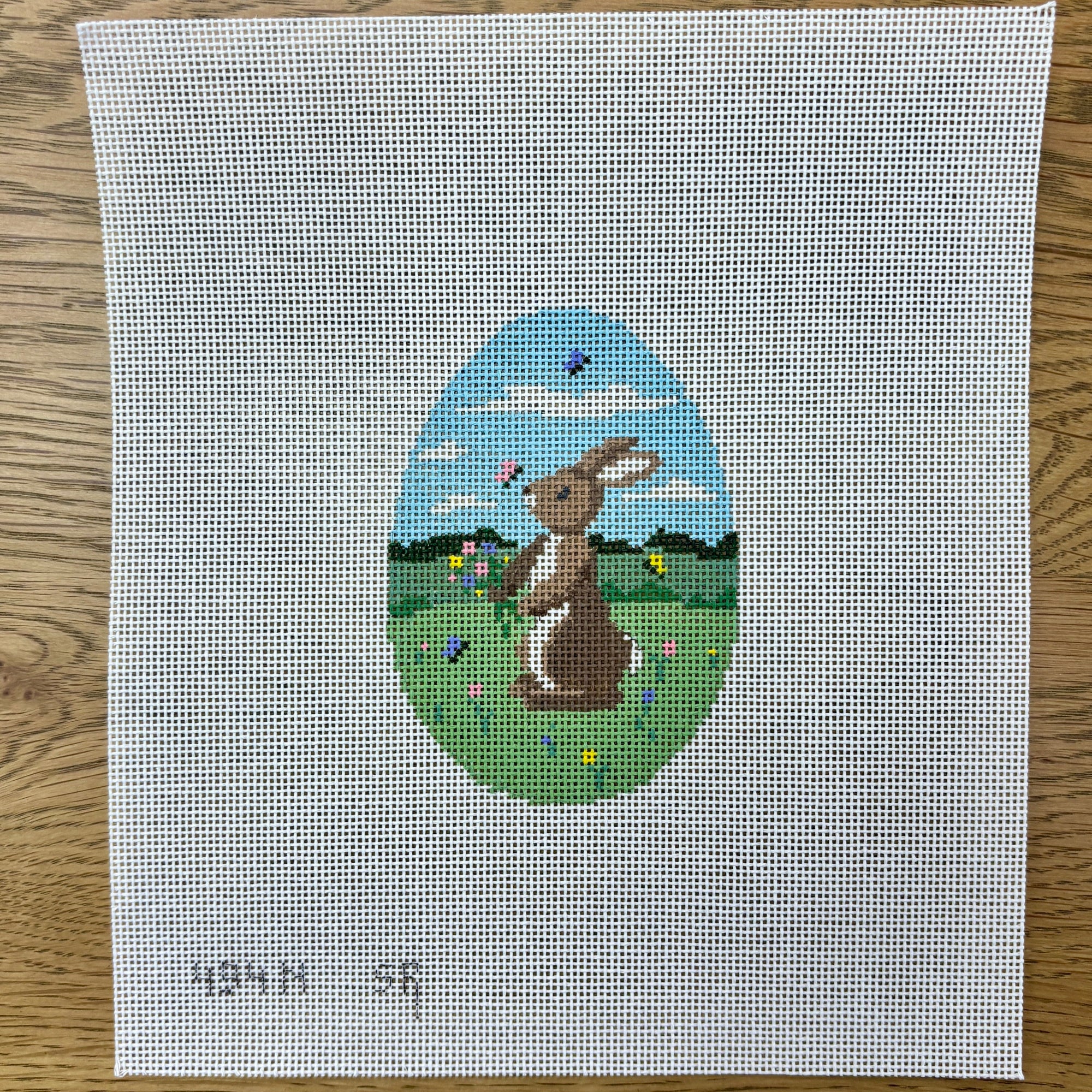 Rabbit with  Butterflies, 4" Egg - 18 mesh - The Flying Needles