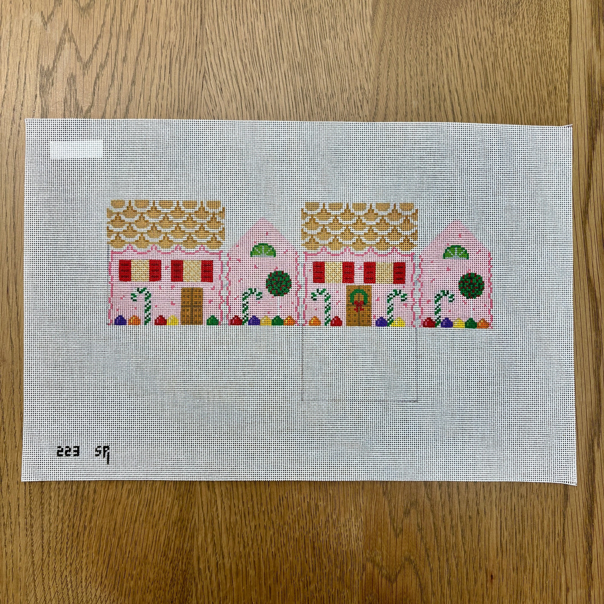 Pink Peppermint and Candy Canes, 3D Gingerbread House - 18 mesh - The Flying Needles