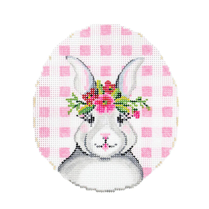 Bunny with Flower Crown on Pink Gingham - The Flying Needles