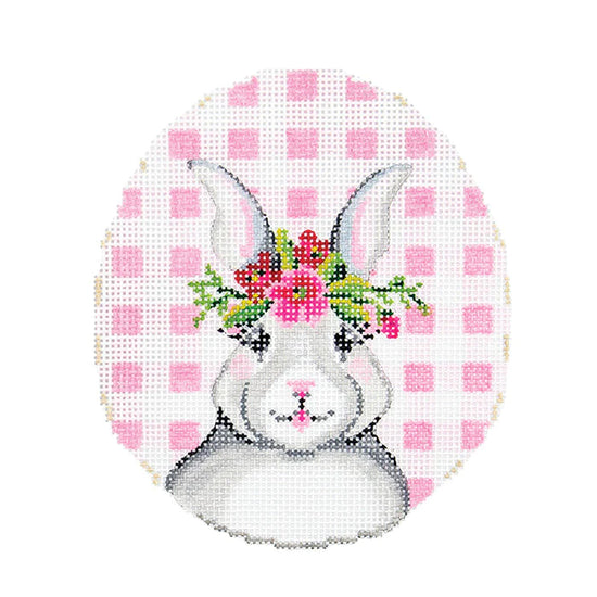 Bunny with Flower Crown on Pink Gingham - The Flying Needles