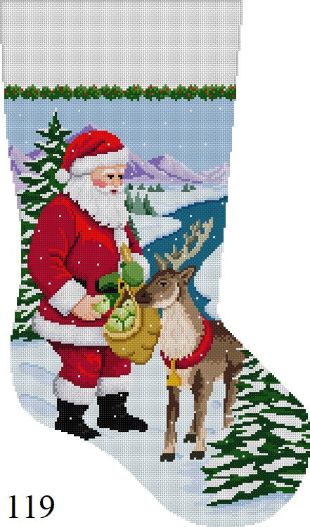 Santa Feeding Apples To Reindeer, Stocking - The Flying Needles