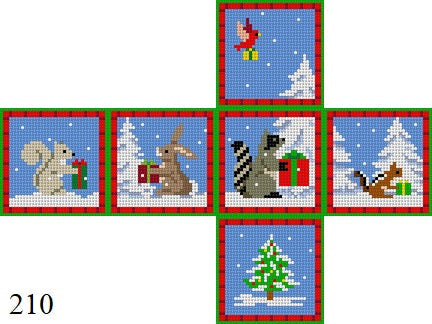Forest Animals with Presents, 2" Cube - 18 mesh - The Flying Needles