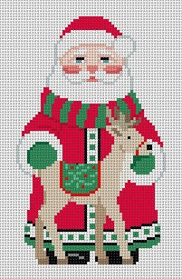 Red Long Coat with Reindeer - 18 mesh - The Flying Needles