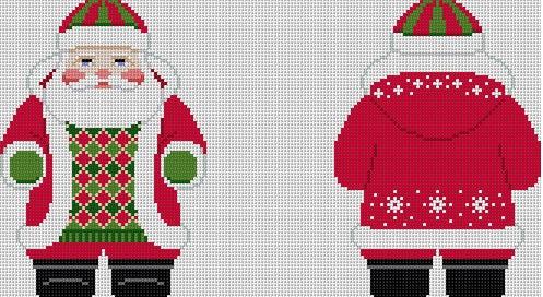 Snowflake Red Jacket Santa, 2 Sided - 18 mesh - The Flying Needles