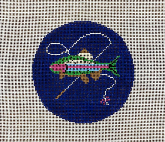 Fish with Rod on Blue - The Flying Needles