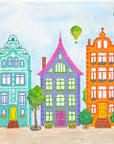 Colorful Row Houses & Hot Air Balloons