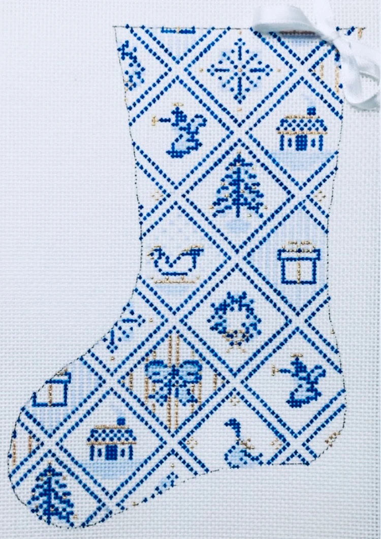 Blue & White Tiles Mini Sock - The Flying Needles