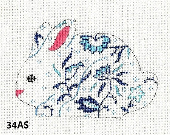 Blue and White Floral Bunny - The Flying Needles