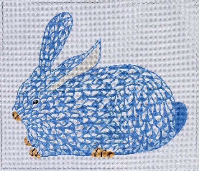Blue Herend Fishnet Bunny Crouching Kate Dickerson Flying Needles