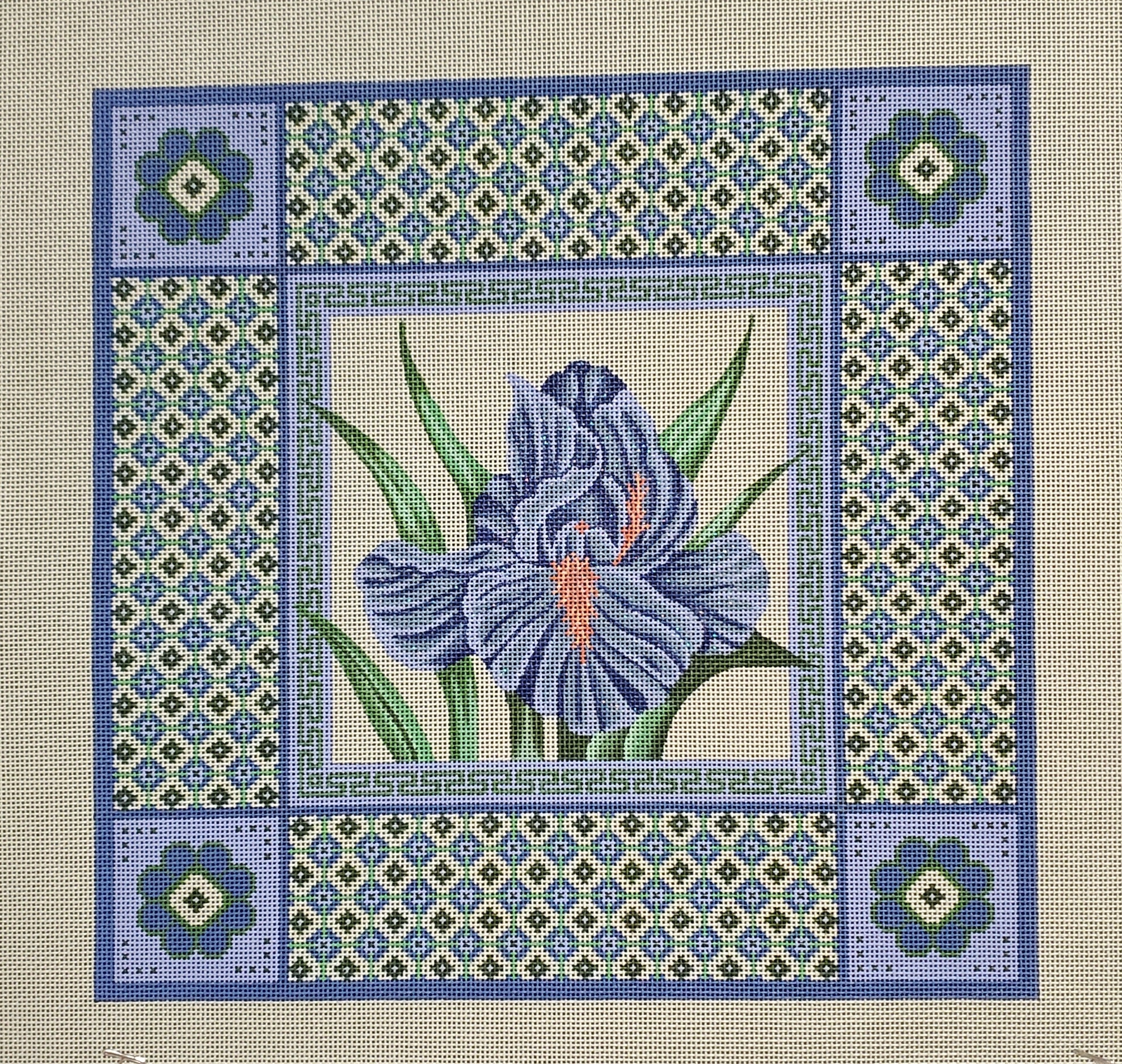 Blue Iris on Sage JP Needlepoint - The Flying Needles