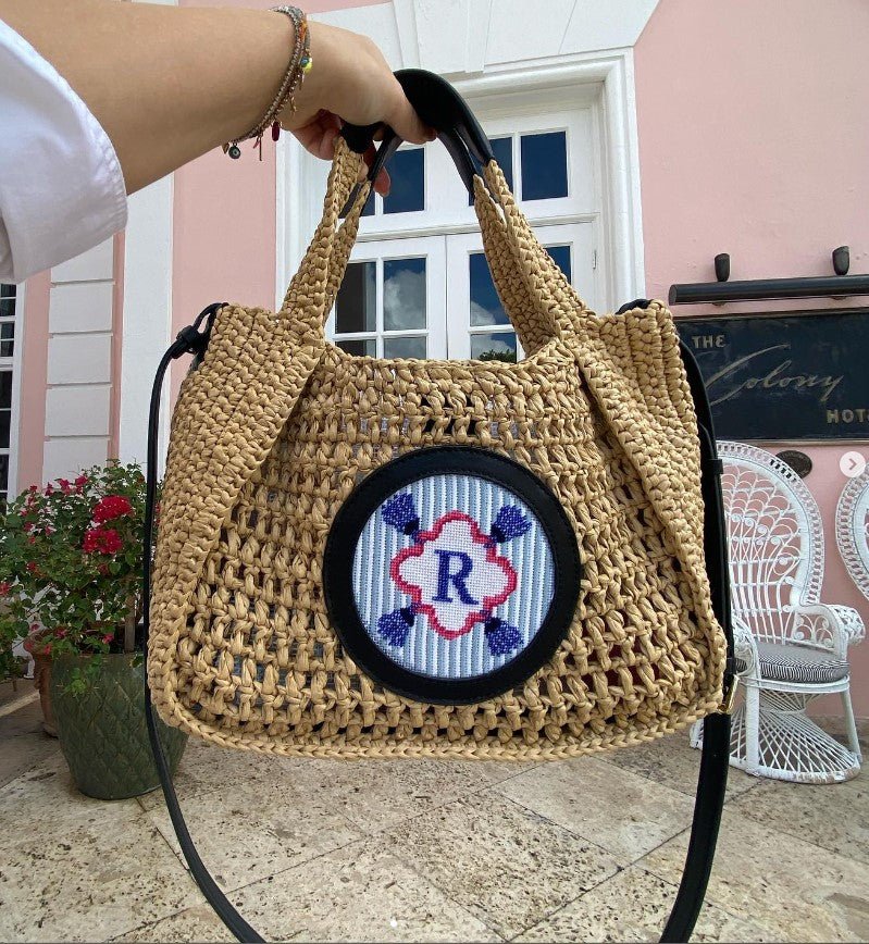 Load image into Gallery viewer, Crochet Raffia Tote (Camel Leather Trim) - The Flying Needles
