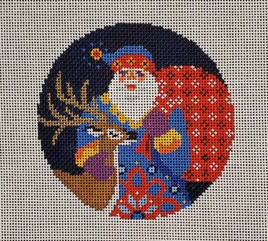 Jacobean Santa w/Deer Ornament - The Flying Needles