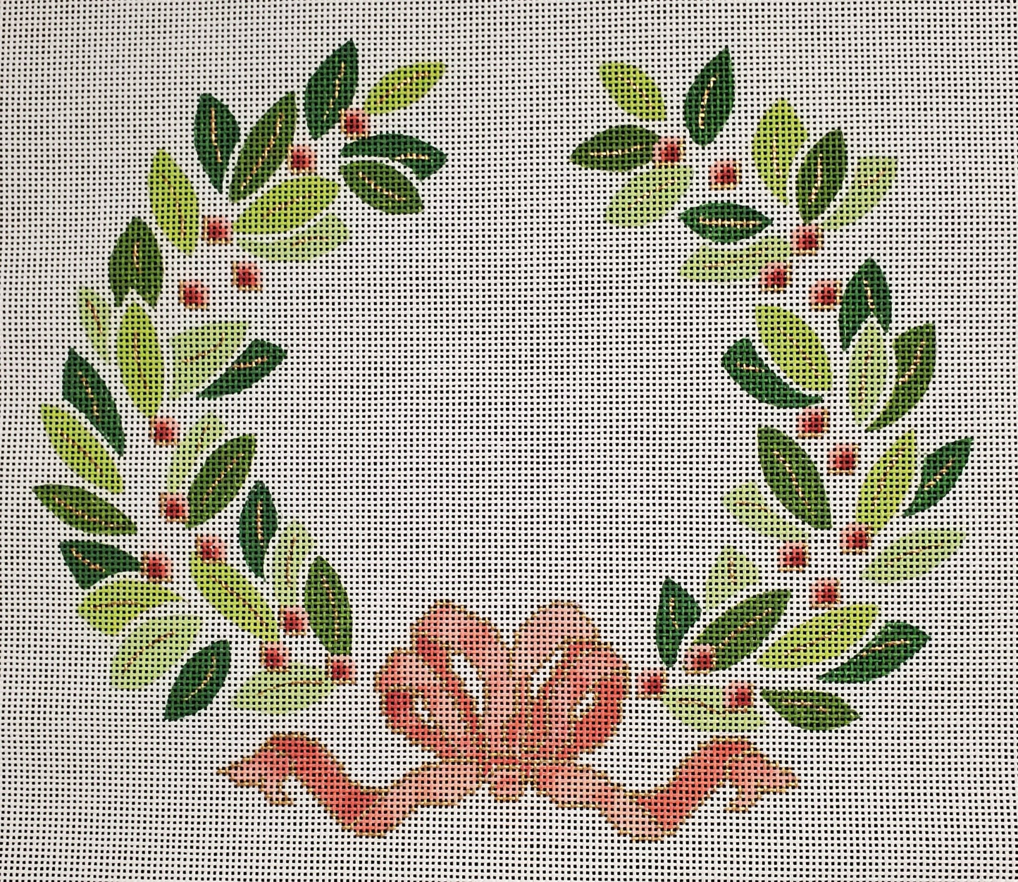 Olive Wreath w/Coral Ribbon - 13 Mesh - The Flying Needles