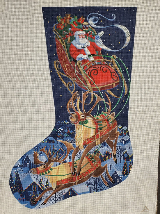 Santa Flying Through the Stars Stocking - The Flying Needles
