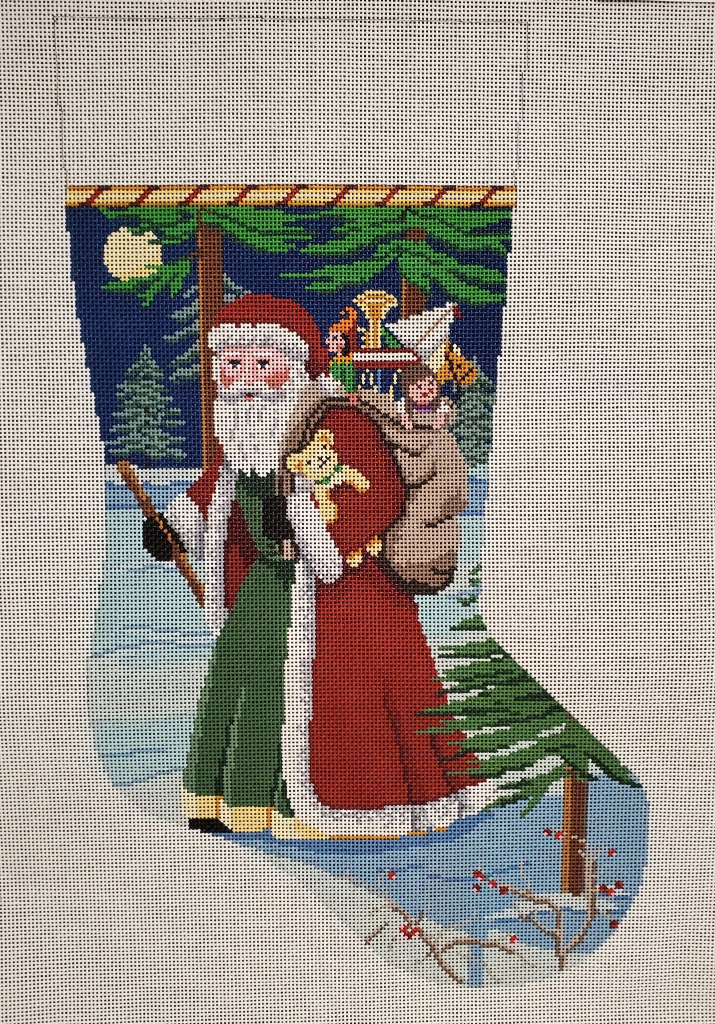 Santa with Walking Stick Stocking - The Flying Needles